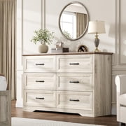 6 Drawers Dresser for Bedroom, Chest of Drawers with Wide Metal Handle, Farmhouse Modern Wooden Dresser, Natural Texture, Storage Organizer for Bedroom, Living Room, Kids Room(Beige)