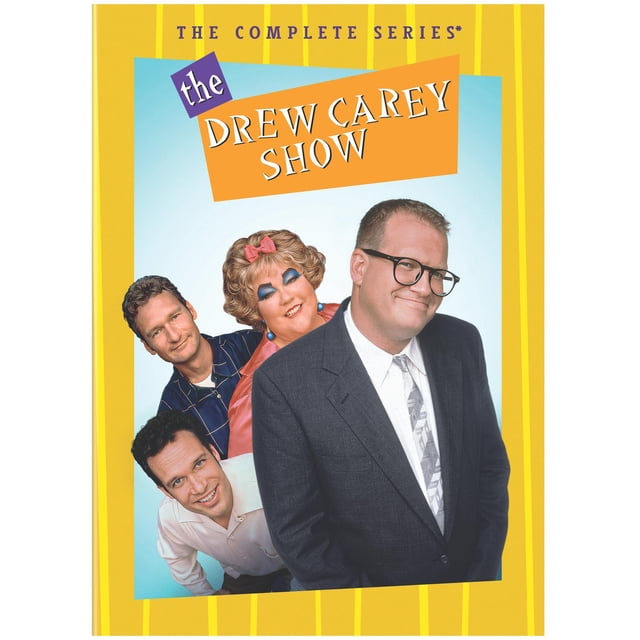 Drew Carey Show, The: Complete Series (DVD) cover featuring four main characters from the comedy TV series in a staggered group pose on a light blue background framed by yellow vertical stripes, with the show title in bold orange and purple text at the top.