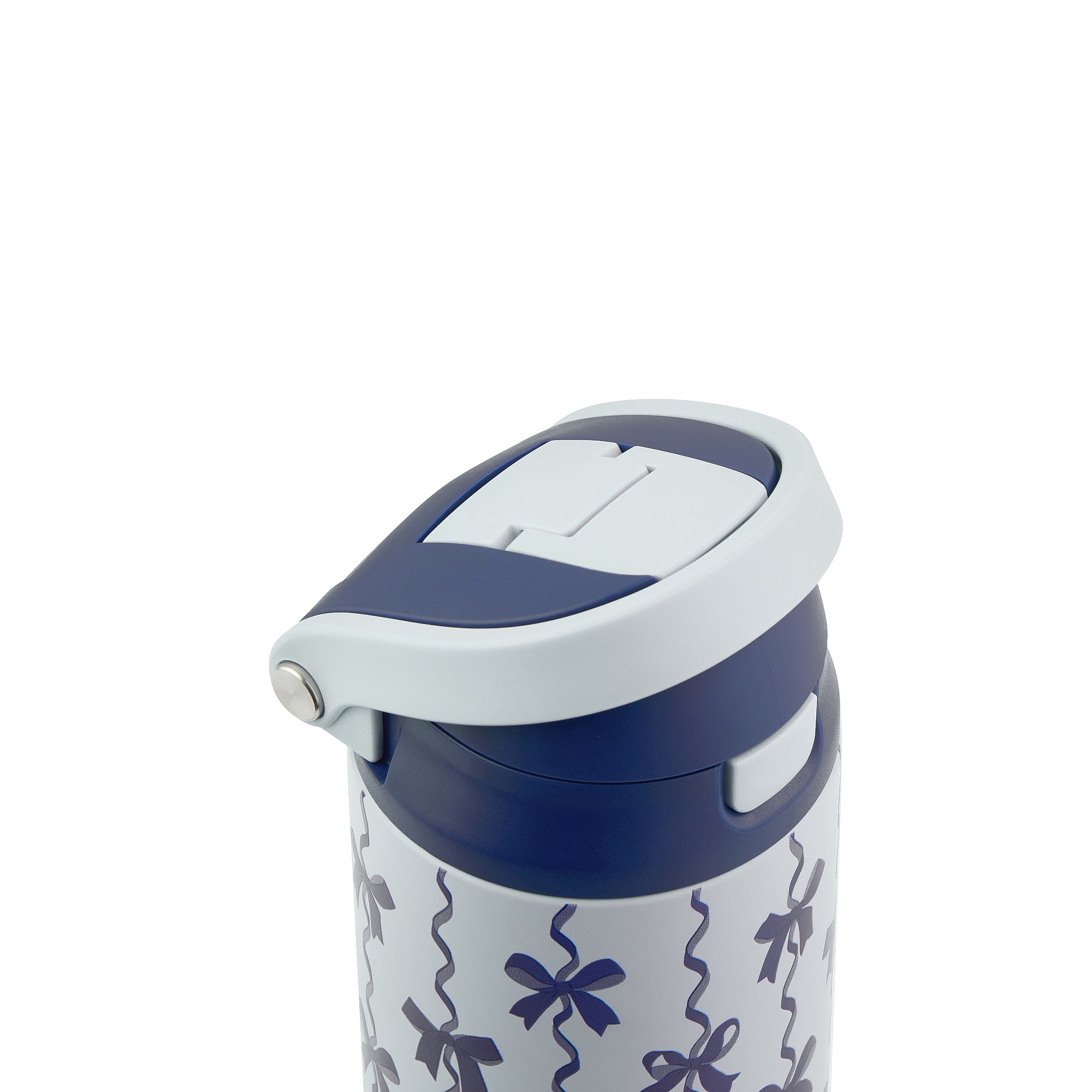 TAL Stainless Steel 2-in-1 Straw and Chug Water Bottle with Push Lid 24 fl oz, Blue Bows