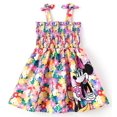thumbnail image 1 of Disney Robes pour Tout-Petites Filles Minnie Mouse Graphique Mignonne Fleur Nœud Robe à Bretelles Smockée Taille 3-4T, 1 of 1