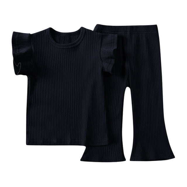 Birdeem Mode Filles Décontracté T-Shirts à Manches Courtes Col Rond Bouton Uni Ensembles de Pantalons Longs