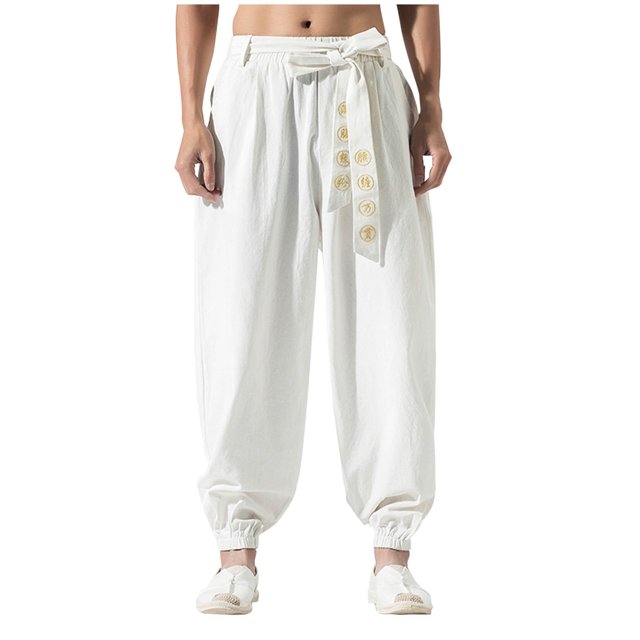 Birdeem Man and Linen Solid Color Drawstring Pockets Binding Leg Trousers
