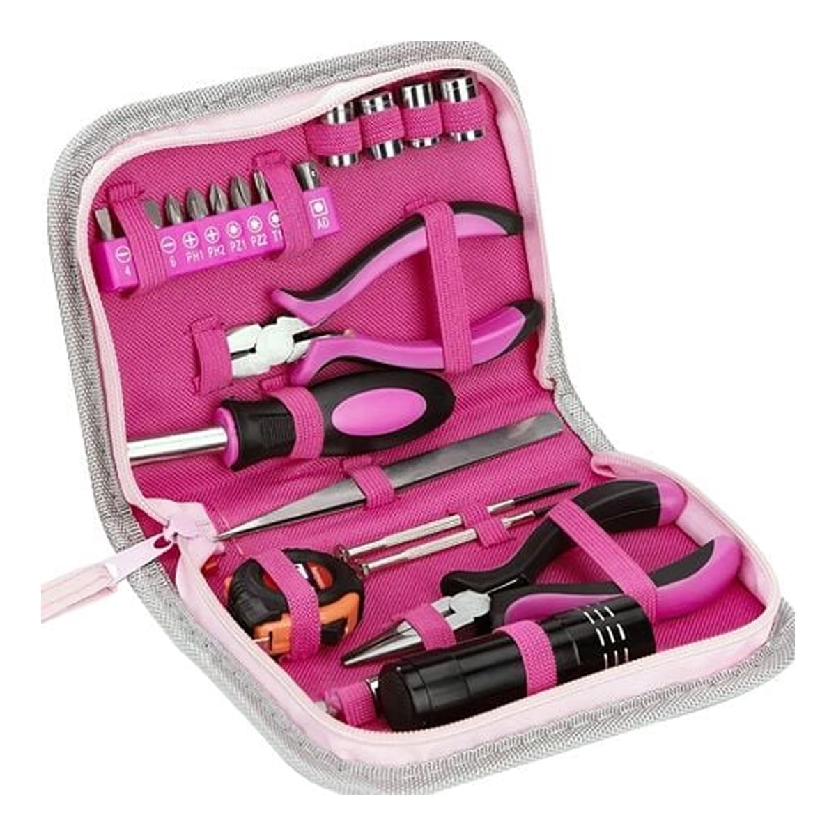 Pink Hand Tool Set For Home Repairs, Portable Tool Kit With Adjustable Wrench And Multi-Bit Screwdriver, Lifetime Warranty For Women's Basic Household Needs