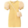thumbnail image 2 of RXIRUCGD Robe Sac à Bulles Légère à Manches Courtes à Col Rond de Couleur Unie pour Petites et Moyennes Filles ( Jaune, Taille : 5 Ans ), 2 of 8