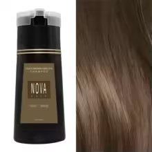 Nova 3-in-1 Plant-Based Hair Dyeing Shampoo – Fast-Acting Light Brown Color for Gray/White Hair with Fluffy Texture, Oil Control & Nourishing Care, Safe for Daily Use (200MI)