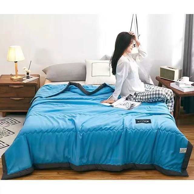 Summer Anti-Sweating Quilt (140*200Cm) Blue B Blue Cotton (Blanket X1)