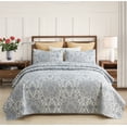 thumbnail image 1 of JML Quilt Set 3 Piece, Embossed Bedspread Bedding Set with 2 Shams, Queen, Light Grey & Blue Floral, 1 of 6
