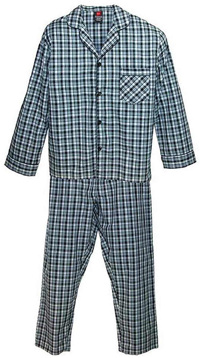 Hanes Mens Woven Pajamas, 2XL, Navy Grey Plaid