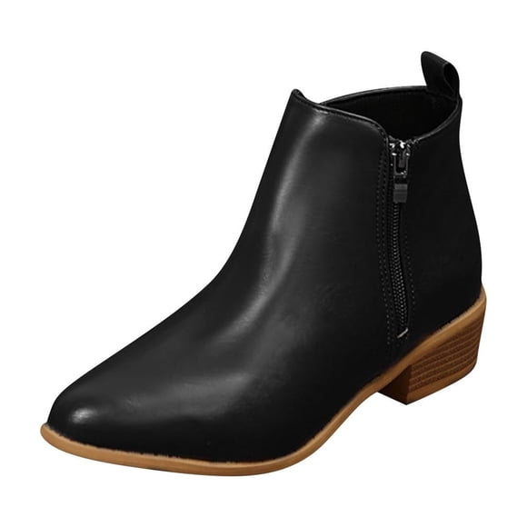LOVZFMLL Boots for Women Ankle Chelsea Boots Side Zipper Pointy Toe Slip Resistant Low Block Heel Leather Fall Winter Fashion