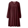 thumbnail image 5 of Robes d'Automne pour Femmes, Col en V Doux, Pois Suisses, Manches Longues, Robe Babydoll, Unie, Décontractée, Coupe Ample, Mini-Robe Évasée, 5 of 5