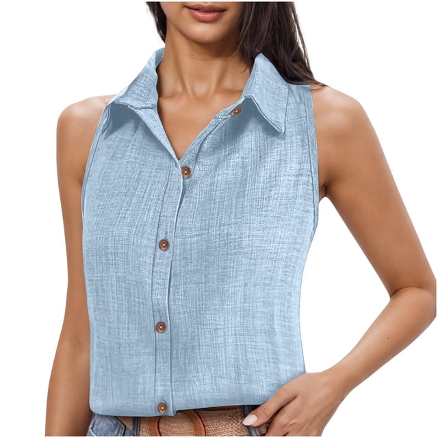 Besolor Women's Summer Tank Tops Collared Sleeveless Button down Shirts Casual Loose Work Business Blouse