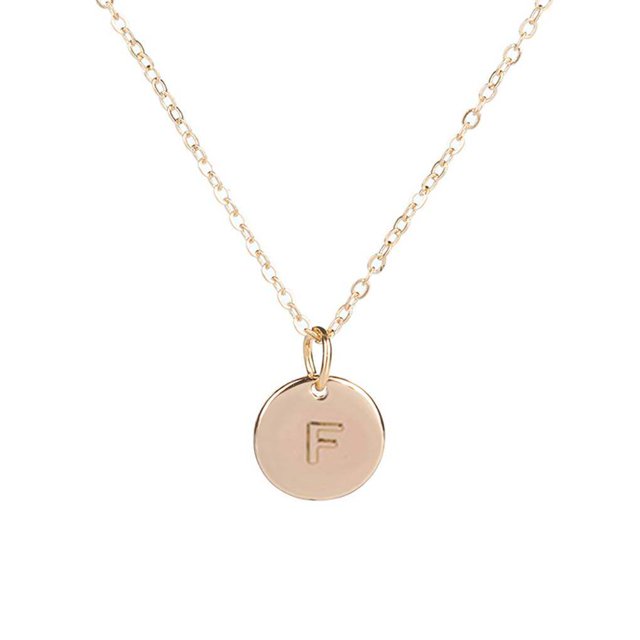 Collier Pendentif Rond en Forme de Pièce Collier Alphabet Femme Chaîne Disque Collier Fille Femme Cadeau Bijou