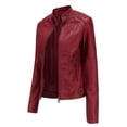 thumbnail image 1 of Kcodviy Veste Ajustée Unie Col Chaud Veste Décontractée Femme Femme Couleur Fermeture Éclair Cuir Femme Col Roulé Chandail à Capuchon Veste Manches Longues Décontractée Col Montant Couture Femme Veste à Capuche Femme Manteau, 1 of 6
