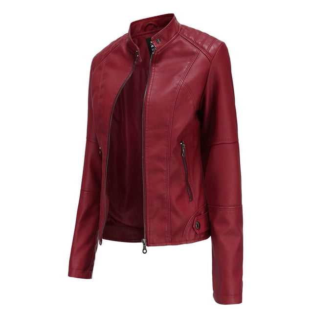 Kcodviy Veste Ajustée Unie Col Chaud Veste Décontractée Femme Femme Couleur Fermeture Éclair Cuir Femme Col Roulé Chandail à Capuchon Veste Manches Longues Décontractée Col Montant Couture Femme Veste à Capuche Femme Manteau