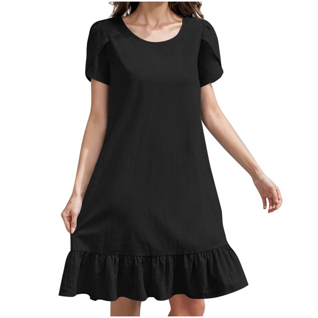 Liquidation d'Été 2025! Robe pour Femme Grande Taille, Liquidation de Robes d'Été pour Femmes, Robe d'Été pour Femme en Coton et Lin à Manches, Ourlet Volanté, Jupe Longue