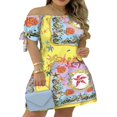 thumbnail image 1 of Femmes Casual Mini Robe d'Été Rayé Épaule Manches Courtes A-Ligne Robe Courte, 1 of 4