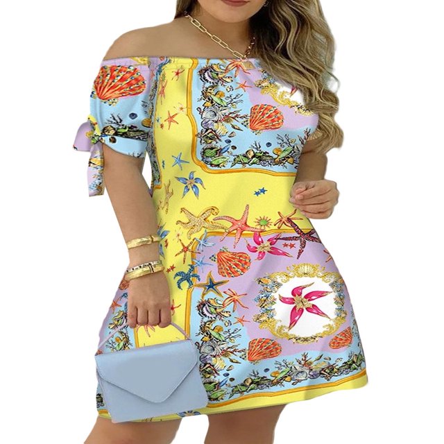Femmes Casual Mini Robe d'Été Rayé Épaule Manches Courtes A-Ligne Robe Courte