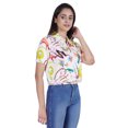 thumbnail image 3 of Moomaya Haut Court Imprimé pour Femmes Été Décontracté T-Shirt à Col à Fermeture à Glissière, 3 of 7