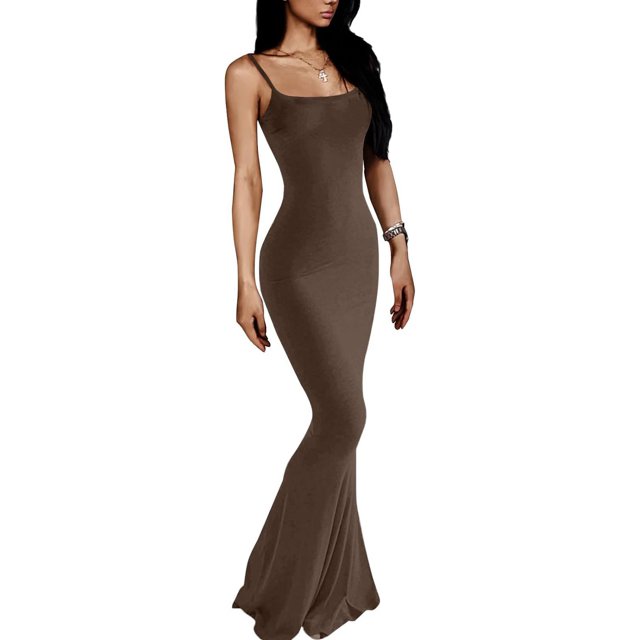 ORUYROP Robe Maxi Moulante pour Femmes Aguichant à Bretelles Spaghetti Sans Manches Moulante Longue 2023
