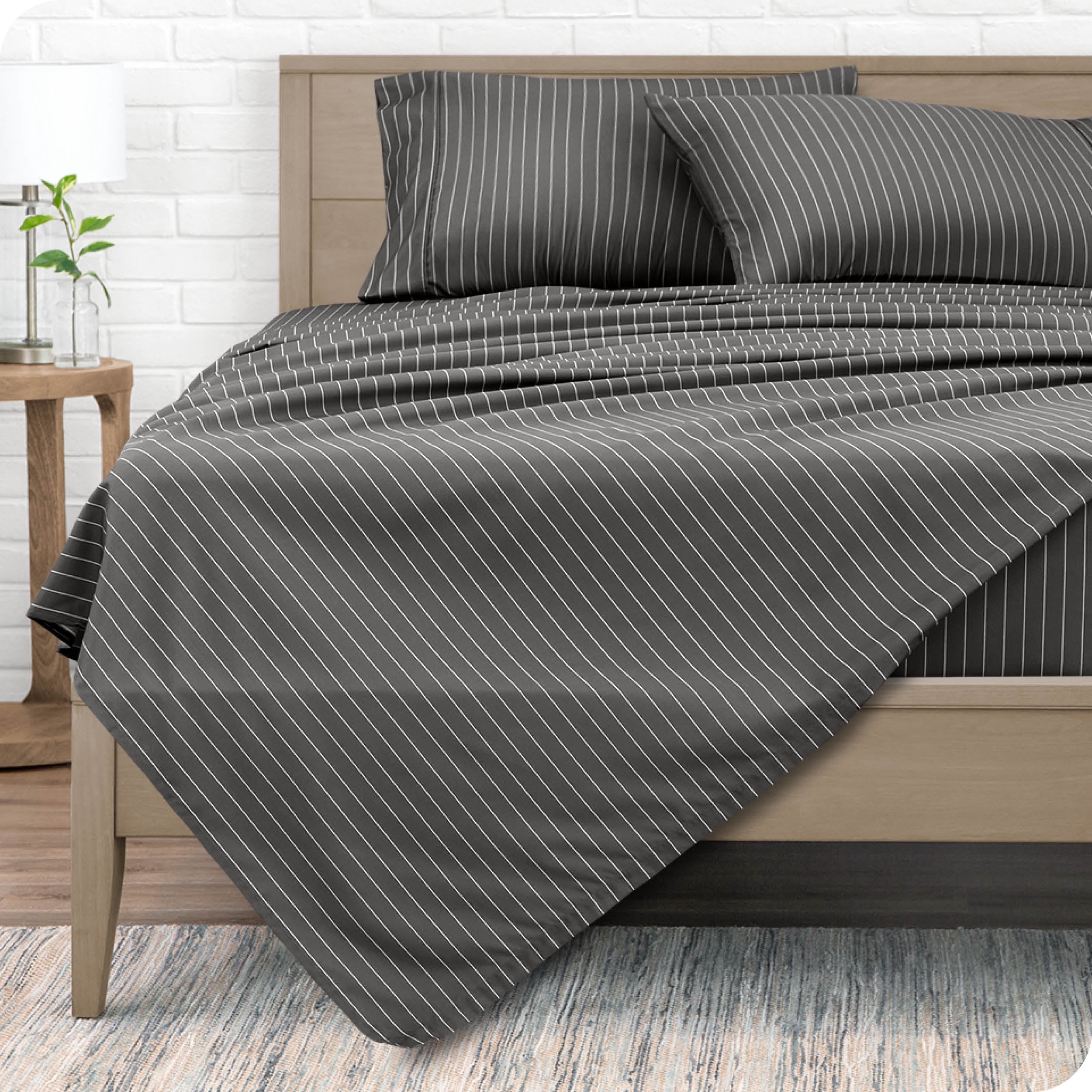 Bare Home Ultra-Soft Sheet Set - Premium 1800 Collection - Deep Pockets - 3-Pieces - Twin XL, Pinstripe - Gray/White