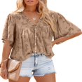 thumbnail image 1 of Womens Bell Sleeve Blouse Crewneck Lace Tops Floral Textured Babydoll Shirts, 1 of 3