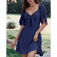 thumbnail image 3 of Robes pour Femmes Printemps Été Décolleté en V Profond Élégante Robe Courte à Nœud Bleu Marine P, 3 of 8
