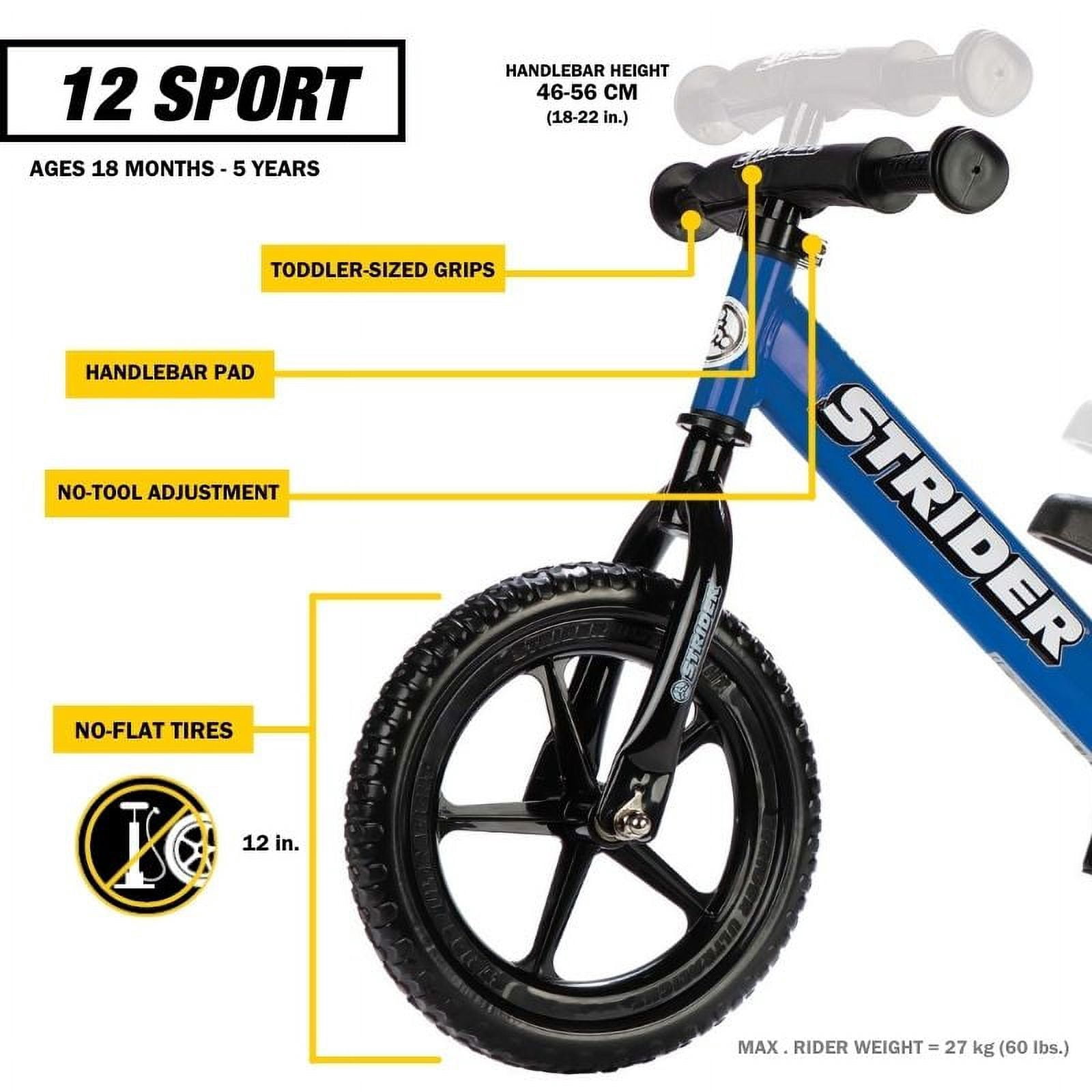 H.yeed Vélo d'équilibre 12 pouces pour garçons et filles âgés de 3 à 6 ans, léger vélo pour enfants sans pédales avec siège réglable et pneus gonflables, vélo d'équilibre en nylon pour