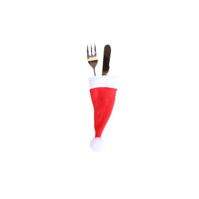 Christmas Hat Cap Tableware Cutlery Silverware Holder slicer; fruit Pockets Spoon Dinner Case Box Decoration Fork