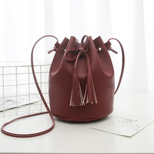 QJUHUNG Female Cute Bag Shoulder Messenger Bag Drawstring Bucket Bag Retro Wild Bag