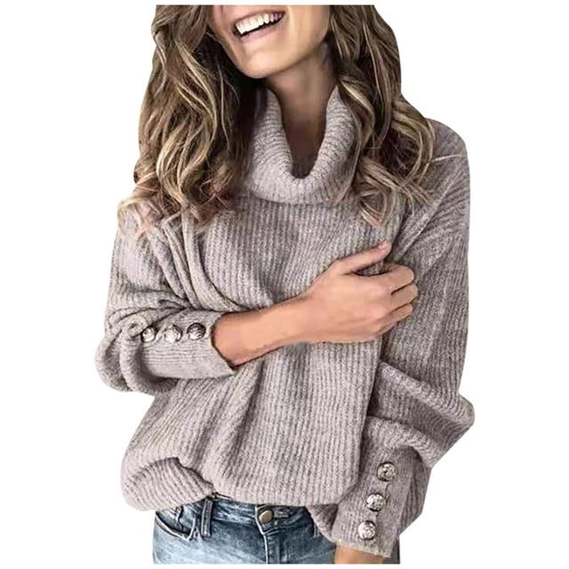 TIMIFIS Turtleneck Sweater Women Oversized Sweaters Fall Long Sleeve Spilt Hem Tunic Pullover Sweater Knit Tops Ribbed Knit Pullover Sweater Jumper Tops OuterwearFall/Winter