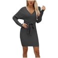 thumbnail image 4 of cfhntfmh Robes de Mode pour Femmes Hiver Automne Confortables à Manches Longues Portefeuille Robe Chandail à Col en V Détente Tricotée Moulante Robe Mini, 4 of 7