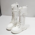 thumbnail image 2 of Gubotare High Boots for Girls Girls Lace Up Riding Boots Mid Calf Combat Boots Leather Side Zipper Boot Non Slip Girls Booties Size 3.5 (Beige,Big Kids 3.5), 2 of 9