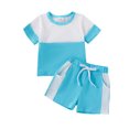 thumbnail image 1 of Gupgi Baby Boys Summer Shorts Sets Short Sleeve Contrast Color T-Shirts and Drawstring Shorts, 1 of 9