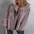 thumbnail image 4 of Womens Corduroy Shacket Jacket Long Sleeve Button Down Color Block Hooded Coat with Pockets, 4 of 7