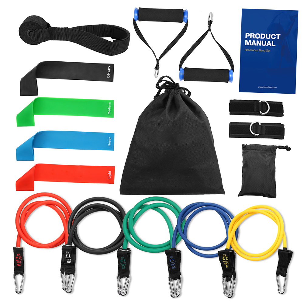 TOMSHOO TOMSHOO 17-Piece Resistance Band Kit with 5 Tube Bands, 4 Loop Bands, Handles, Straps, Bags & Manual for Full-Body Workouts, Strength Training & Rehabilitation