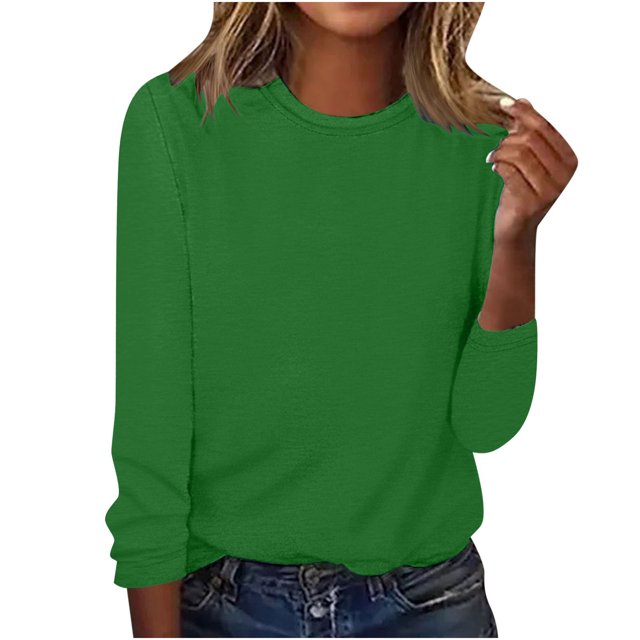 CEHVOM Blouse d'Été Décontractée à Manches Longues pour Femme, Col Rond, Hauts Unis, T-Shirt, Liquidation