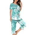 thumbnail image 3 of Ensemble de Pyjama pour Femme Liquidation Ensemble de Pyjama à Manches Courtes pour Femme 2 Pcs Ensemble de Nuit d'Été Imprimé Floral Boutons Col Ras du Cou Pantacourt Ensembles de Pjs Grande Taille Pyjamas pour Femmes Nouveau Bleu Clair G, 3 of 5