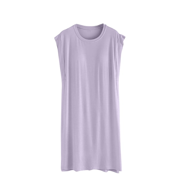 Japceit Chemises de Nuit pour Femmes, Chemisier pour Femmes Uni Décontracté Mode Col Rond Coupe Régulière Sans Manches Vêtements de Nuit Chemises de Sommeil