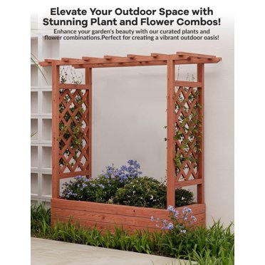Raised Wooden Garden Bed with Trellis, 45 Inch Planter Box with Side Trellis & Hanging Roof, 4 Drainage Holes, Freestanding Vertical Planter for Climbing Plants Vines Flowers