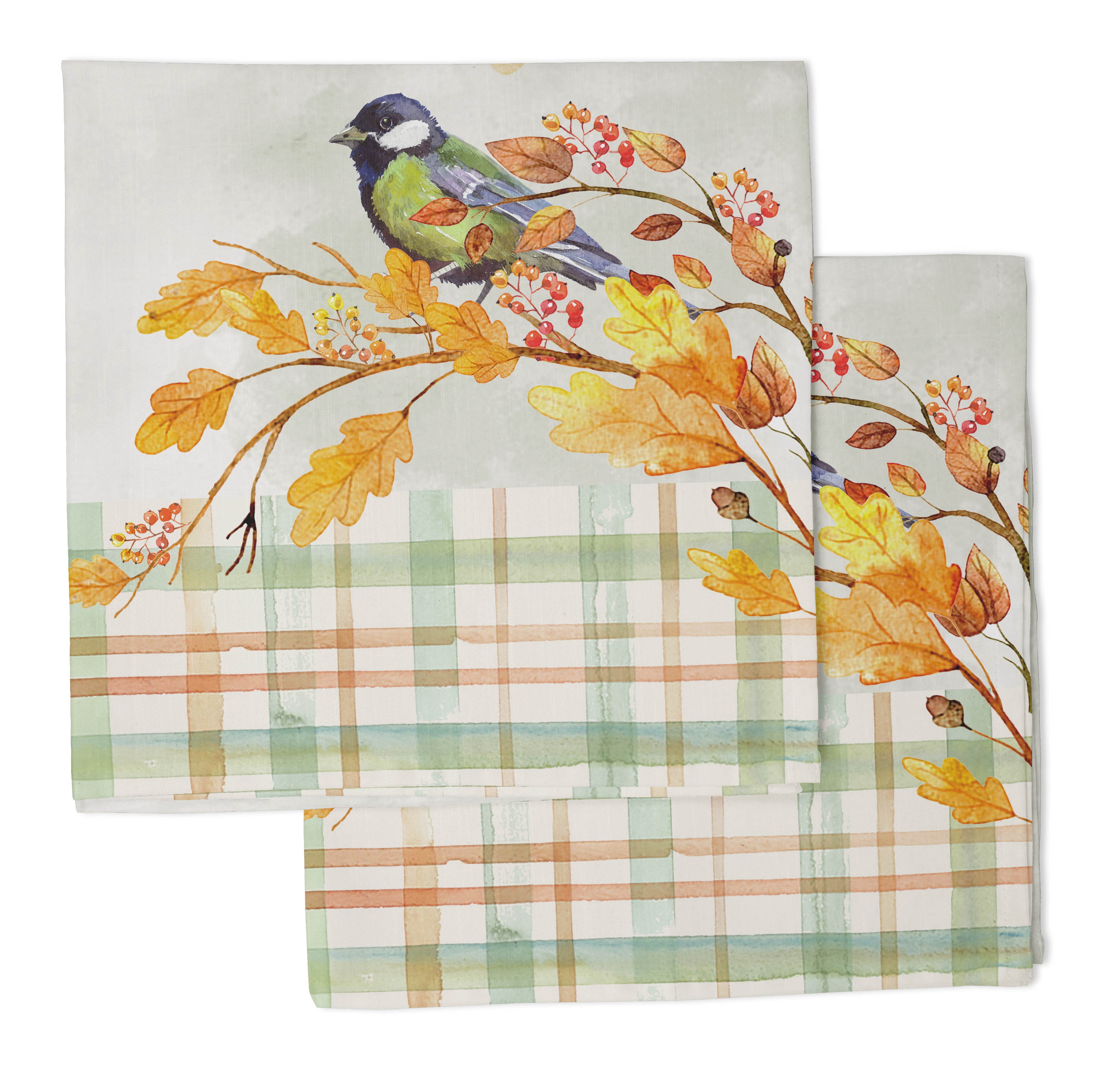 Vargottam Collection de Luxe Linge de Table Décor Serviette en Coton Tissu Imprimé Serviettes Réutilisables Ensemble de 4, 20 X 20 - Aquarelle Automne Oiseau