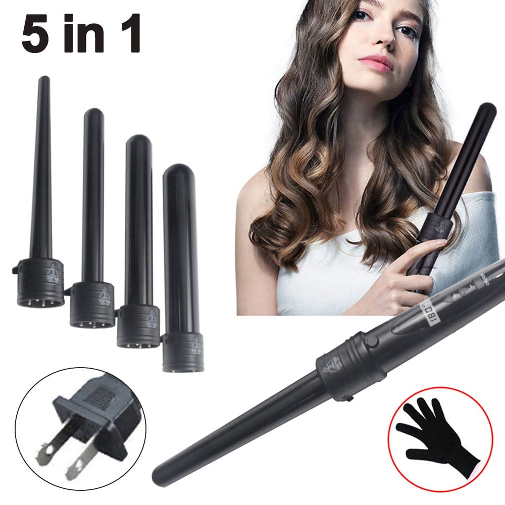 Curling Iron Wand Set 5 in 1, Ceramic Curling Wand Set LED Temperature Adjustable with 5 Interchangeable Hair Wand Ceramic Barrels, Anti-scalding Tip (0.5'' to 1.25'') and Heat Resistant Glove