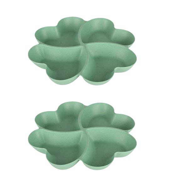yulier Plateau de Service Divisé 2 Pcs, 4 Assiettes de Service en Plastique à 4 Sections, Assiettes en Forme de Fleur pour Fruits Assiettes pour Collations Plateau de Service pour Bonbons et Noix, 9"x1.46 Pouces, Vert Menthe