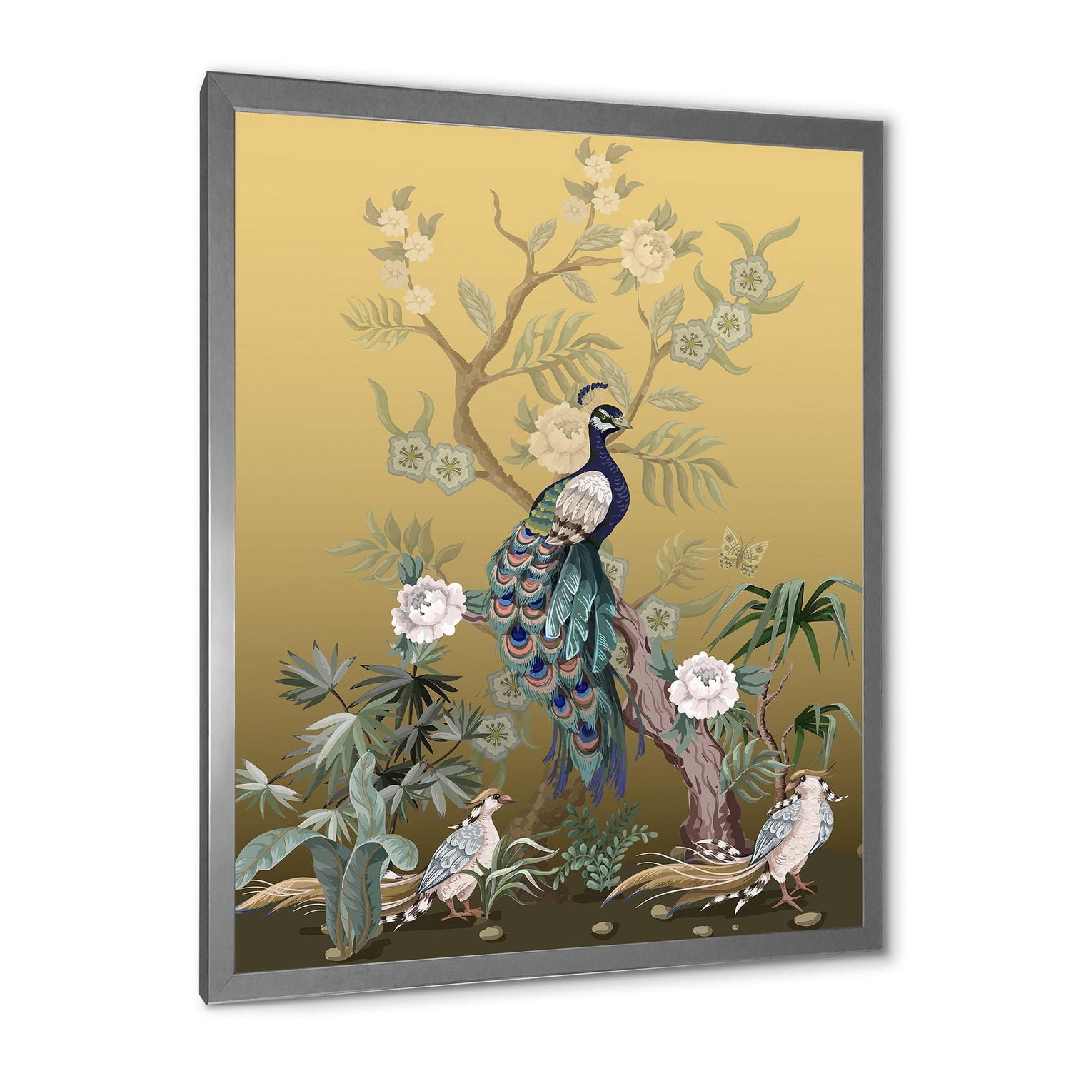Designart Chinoiserie With Birds and Peonies VI Framed Wall Art