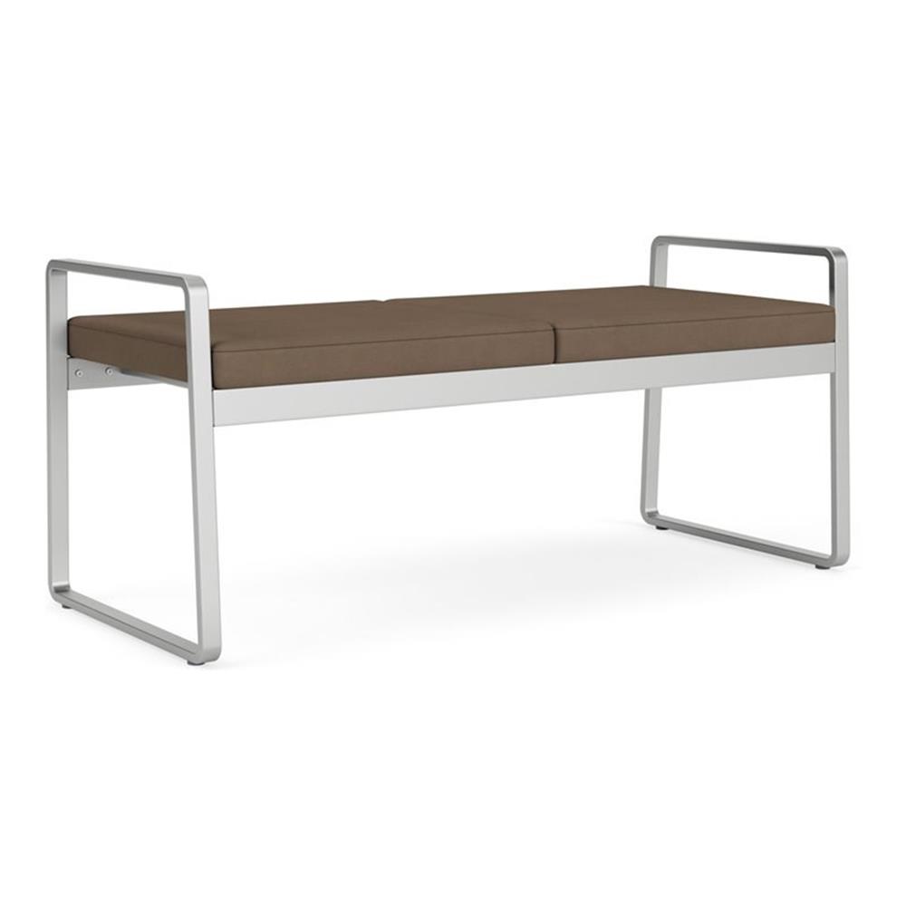 Banc 2 Places pour Réception Salle d'Attente Soins de Santé / Acier Argenté / Brun