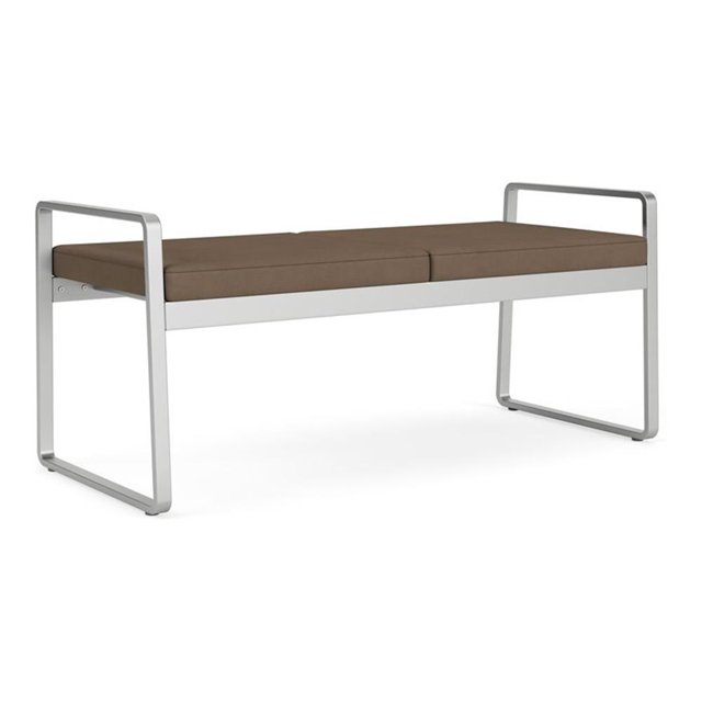 Gansett Reception Waiting Room Healthcare 2-Seat Bench / Silver Steel / Brown