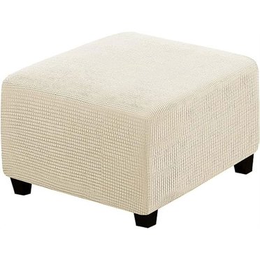 Zhuge Housse de Pouf Super Extensible Douce avec Bande Élastique Repose-Pieds Housse de Canapé Tabouret de Rangement Pliant Protecteur de Meubles pour Pouf Carré et Rectangulaire (Beige, Grand)