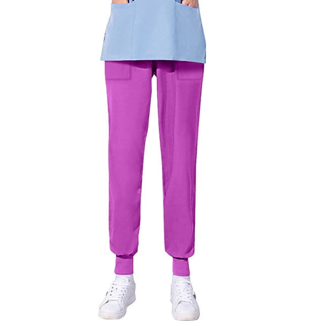 TIMIFIS Scrub for Women Solid Color Four Season Loose Bunched Feet Nurse Work Pants Scrub Pants - Spring/Summer