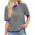 thumbnail image 1 of Fgnfyis un T-Shirt Tricoté à Manches Courtes et Col Rond avec un Design à Blocs de Couleur Rayés pour Femmes Hauts d'Été pour Femmes Bleu TG, 1 of 7