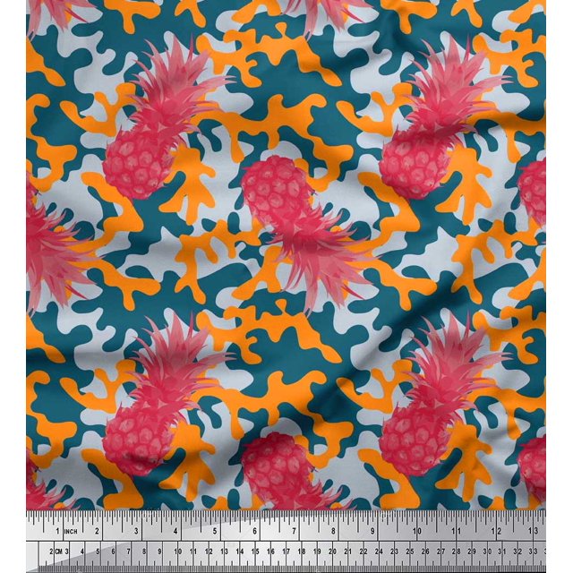 Soimoi Poly Georgette Fabric Camouflage Texture & Pine Fruits Fabric Prints By Yard 52 Inch Wide