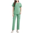 thumbnail image 1 of HongQid Women's Scrub Set Round-Neck Tops & Cargo Jogger Pants - MotionTech, 4-Way Stretch, Wrinkle-Resist, Anti-Shrink, 1 of 4